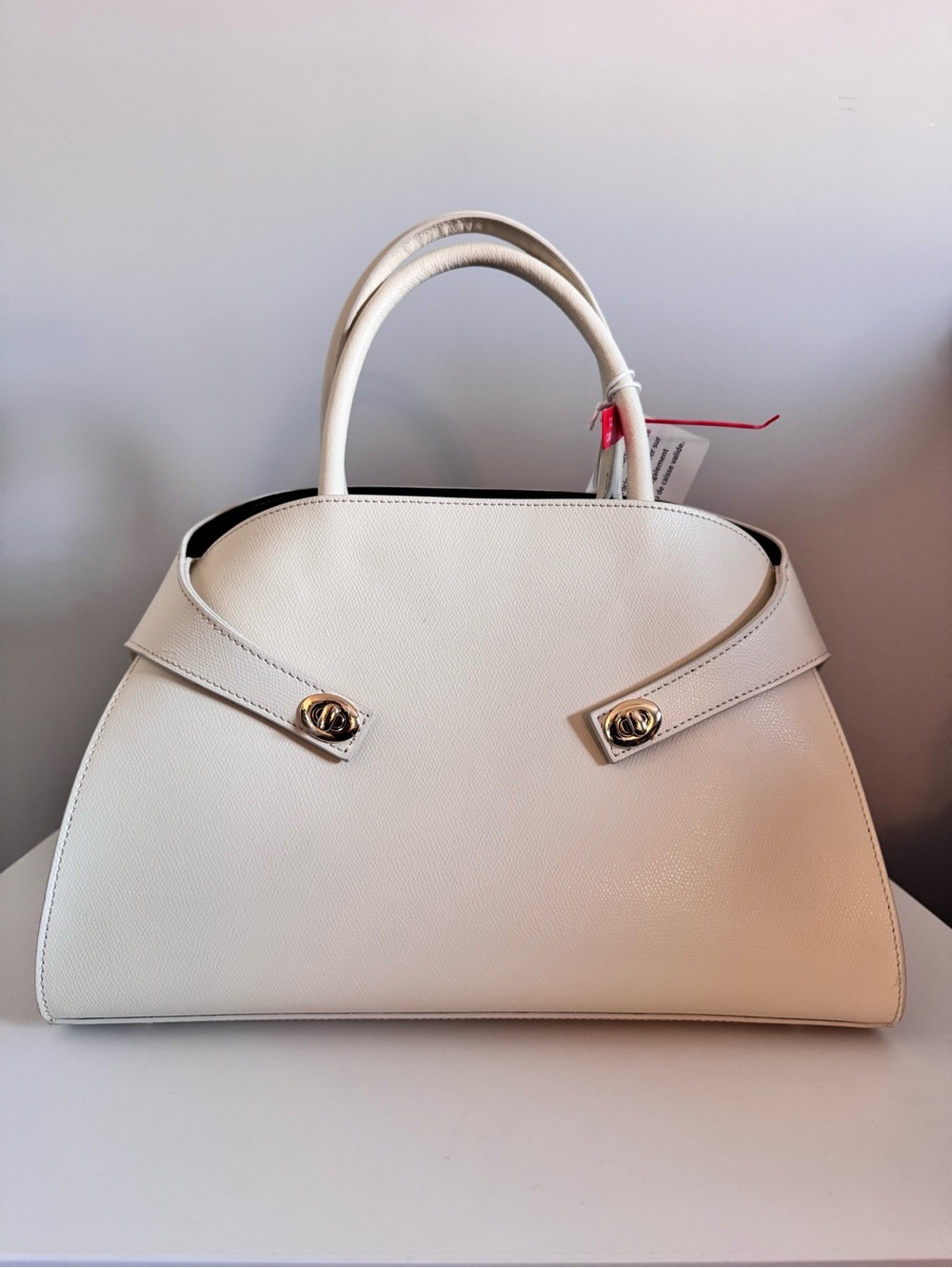 Anna Paola Italian Elevated Cream Leather Top-Handle Bag